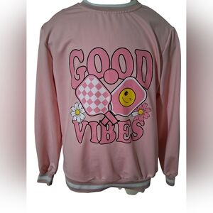 Shein “Good Vibes” Holiday Pink Pickleball Graphic Casual Sweatshirt – Teen 14